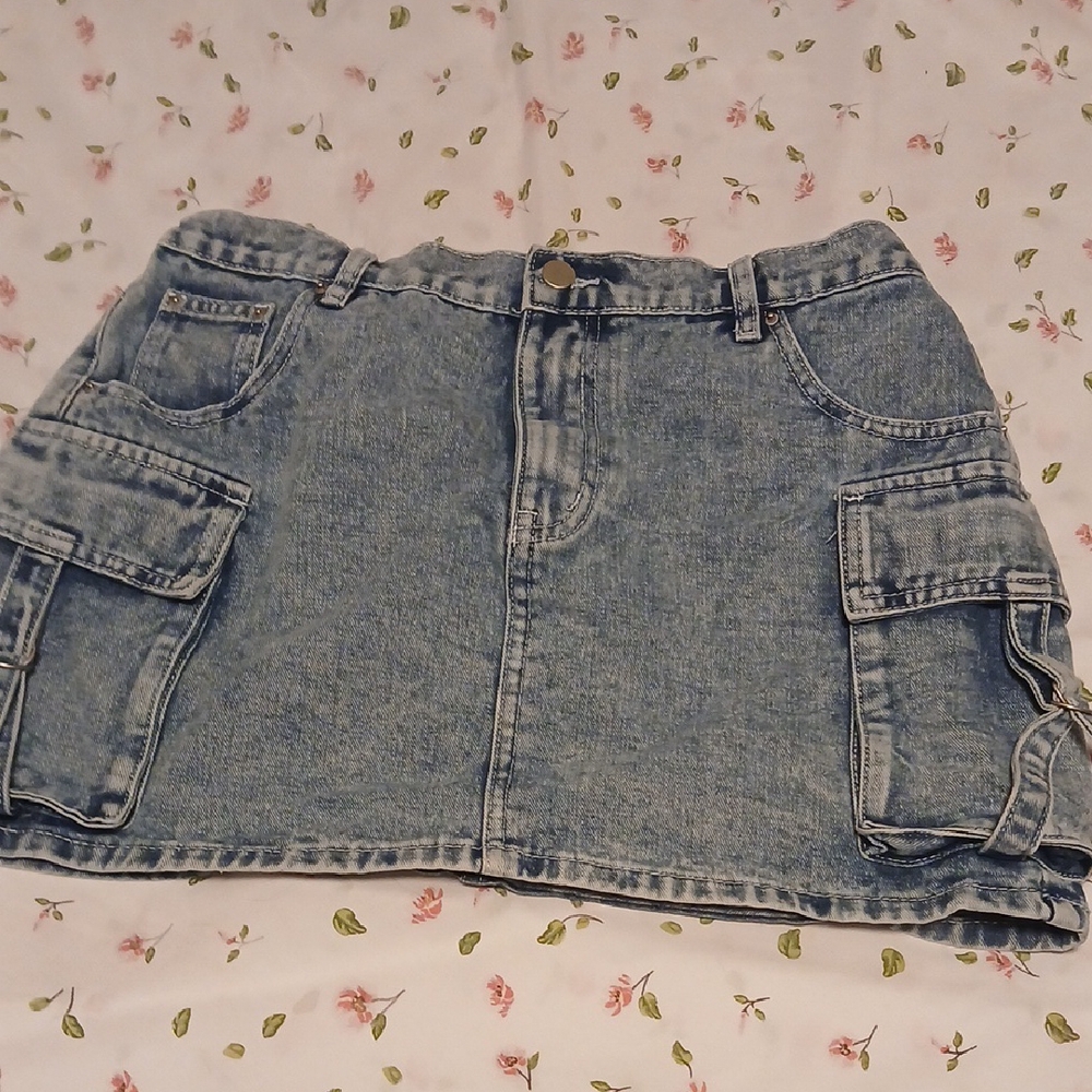 Orangekiss Essentials Blue Denim Cargo Mini Skirt